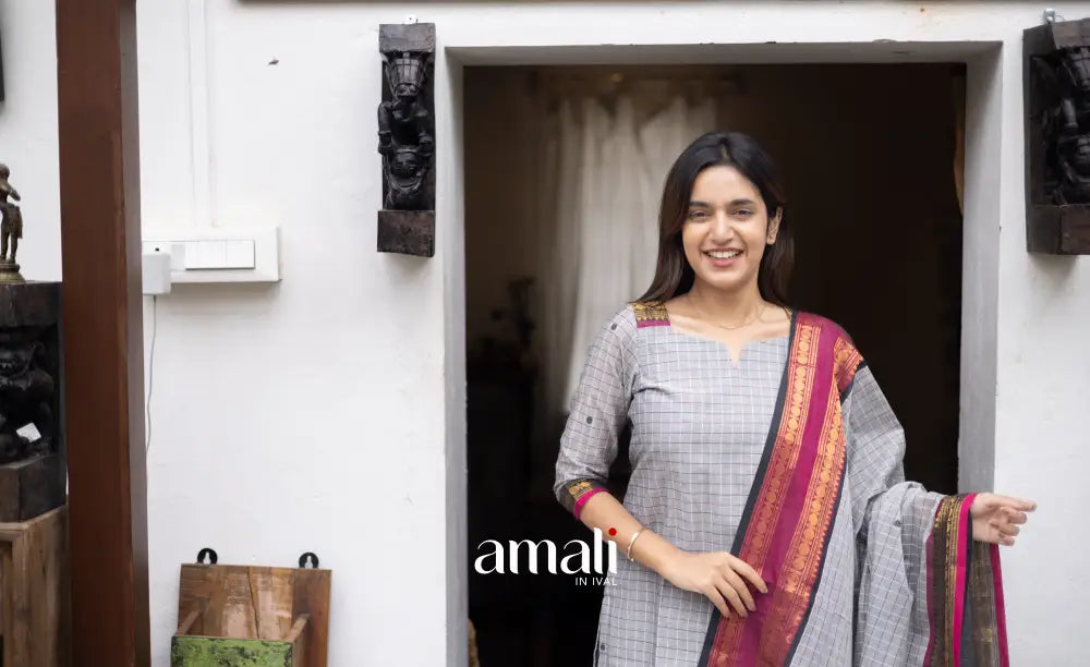 Meera Cotton Salwar Grey and Pink Tone Plus Size salwar