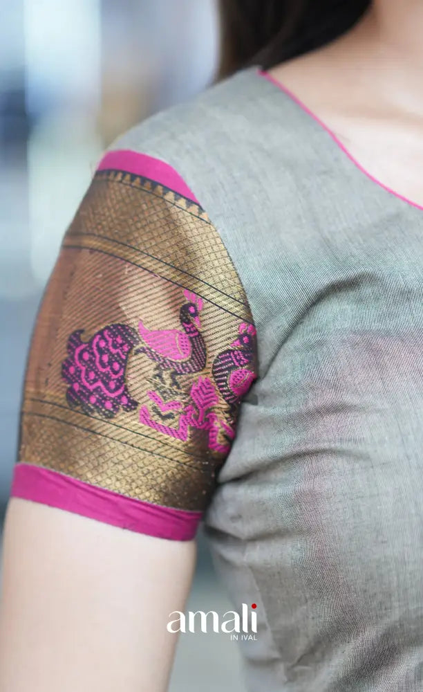 Meera Cotton Salwar - Grey and Rani Pink salwar