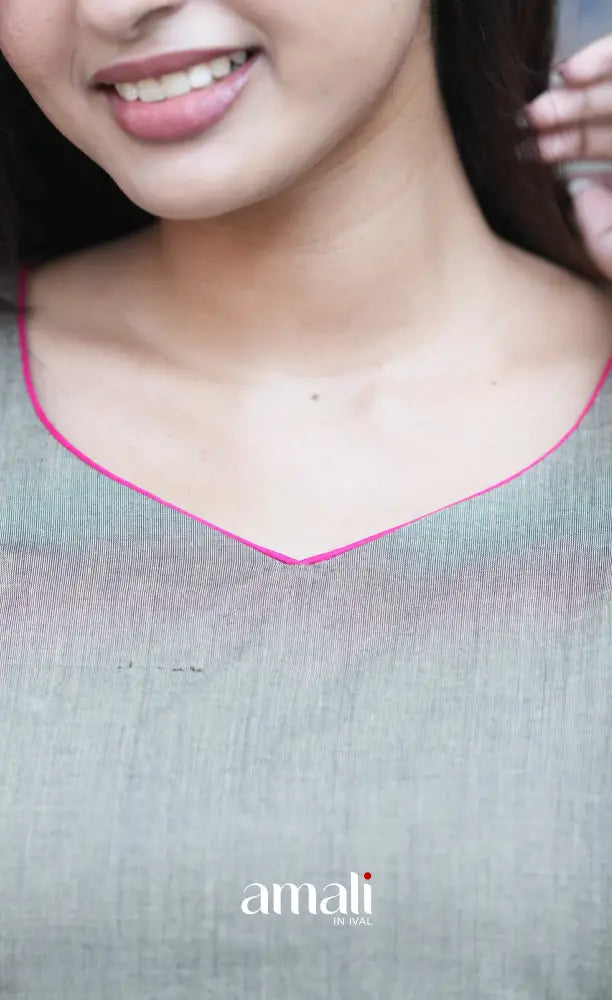 Meera Cotton Salwar - Grey and Rani Pink salwar