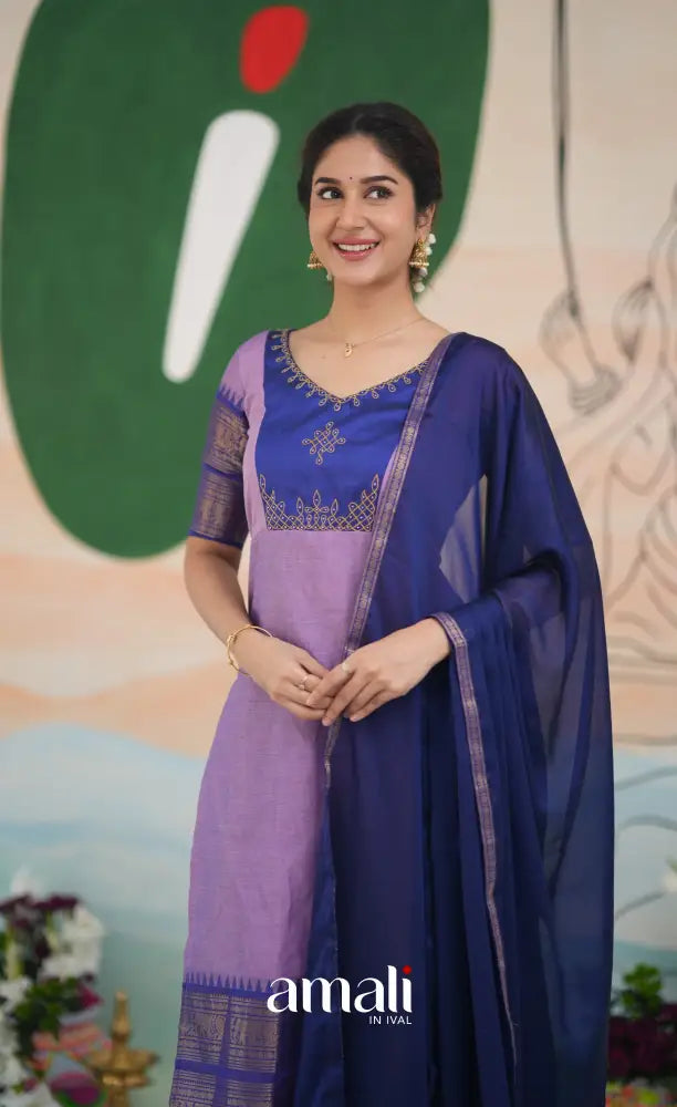 Meera Cotton Salwar - Lavender and Dark Blue salwar