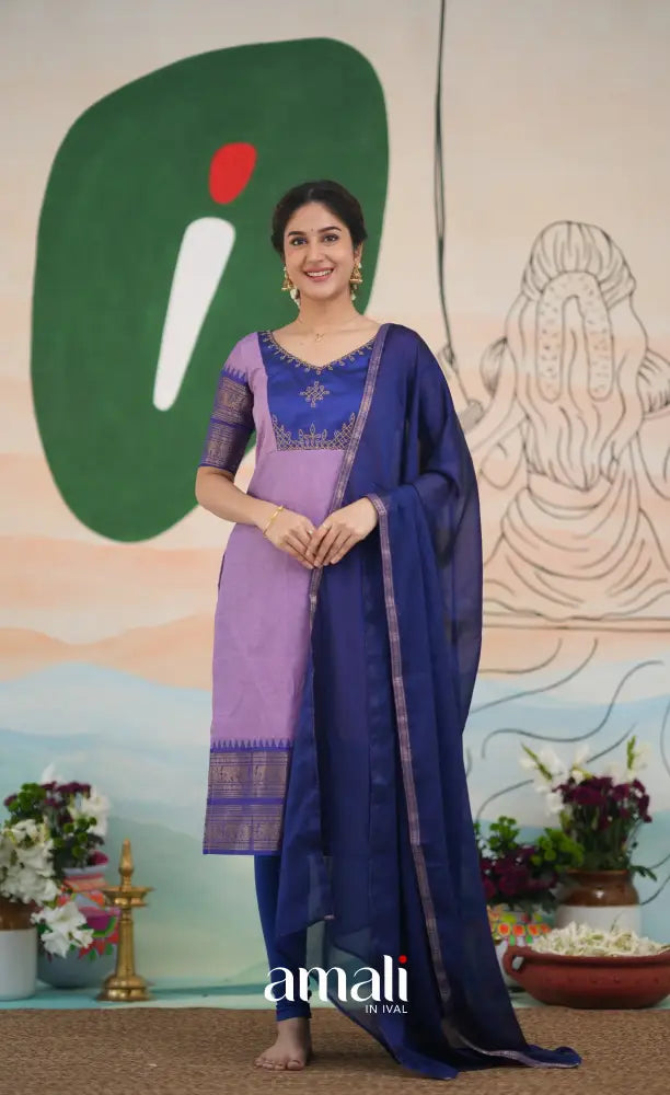 Meera Cotton Salwar - Lavender and Dark Blue salwar