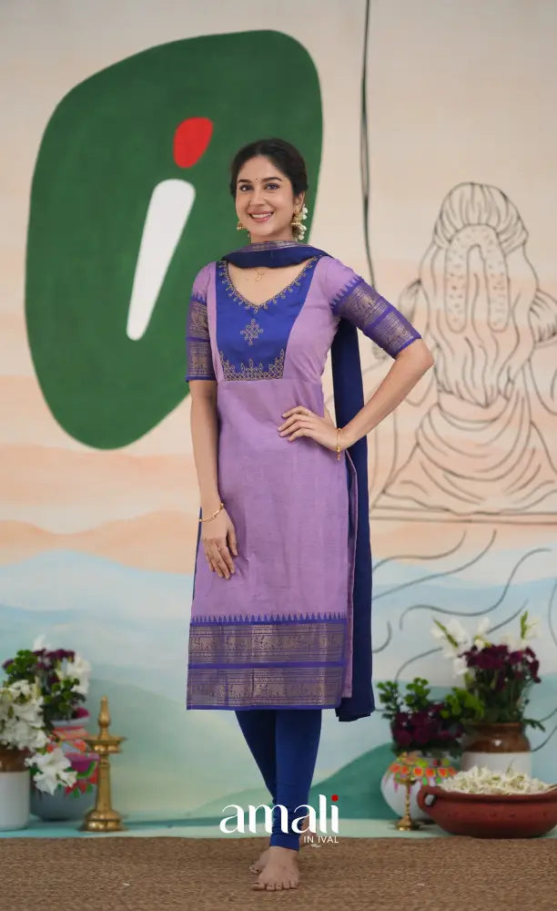 Meera Cotton Salwar - Lavender and Dark Blue salwar