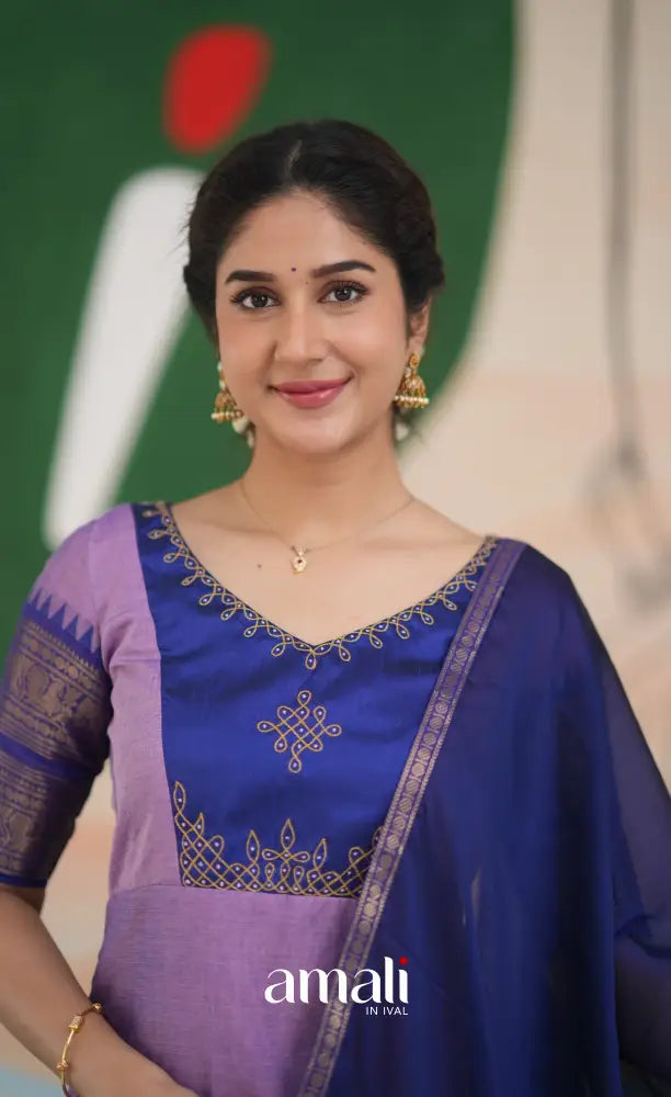 Meera Cotton Salwar - Lavender and Dark Blue salwar