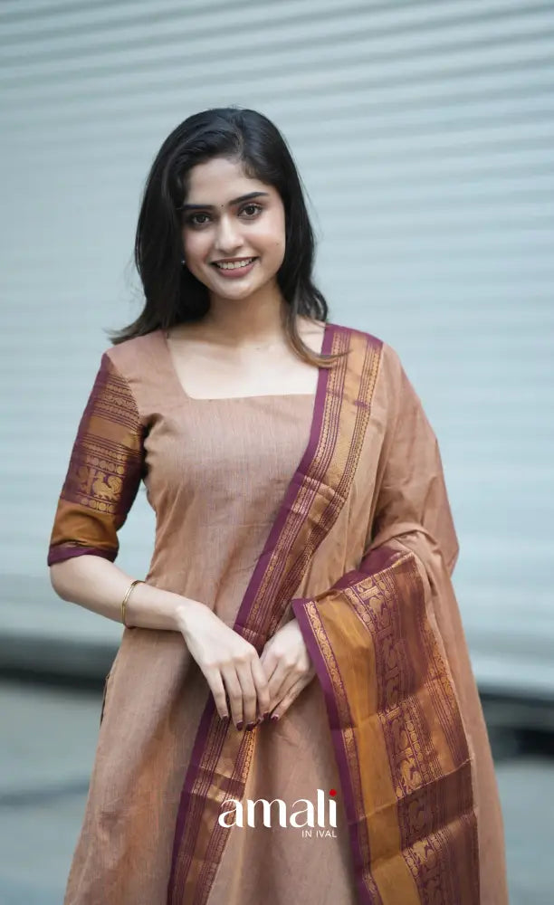 Meera Cotton Salwar - Light Brown and Dark Maroon salwar
