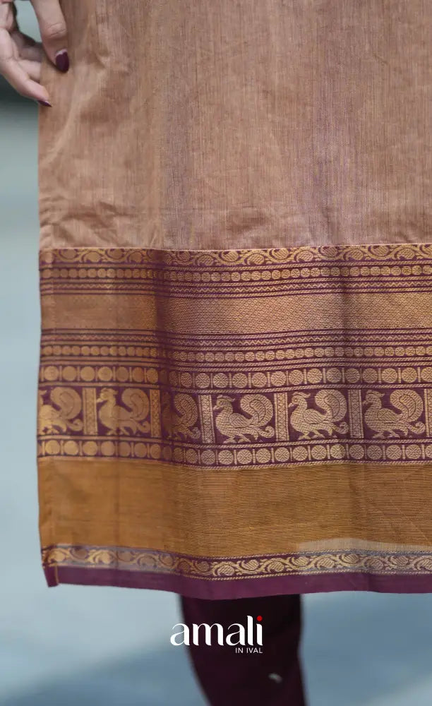 Meera Cotton Salwar - Light Brown and Dark Maroon salwar