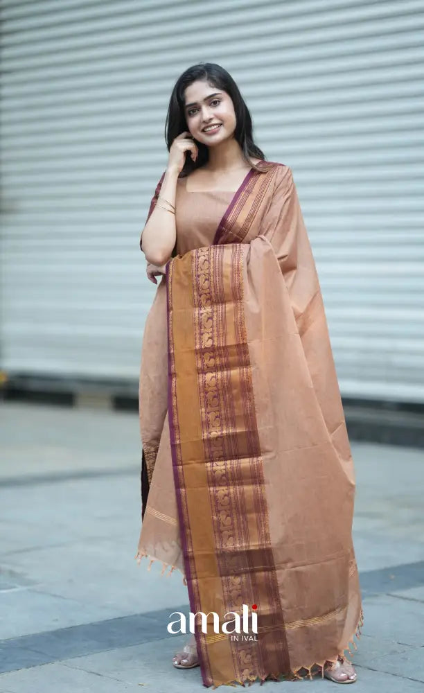 Meera Cotton Salwar - Light Brown and Dark Maroon salwar