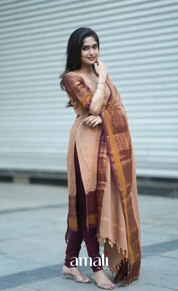 Meera Cotton Salwar - Light Brown and Dark Maroon salwar