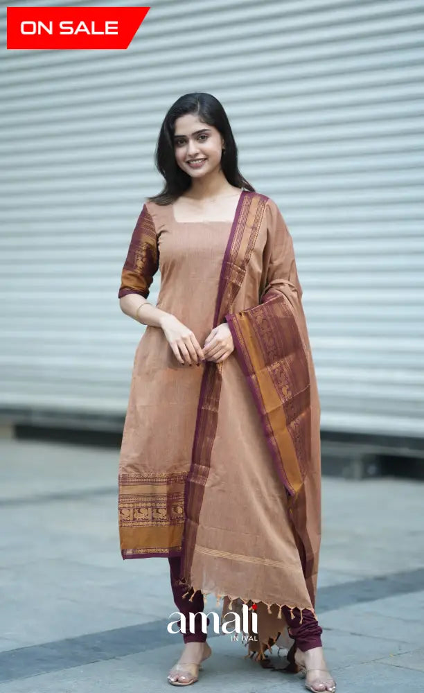Meera Cotton Salwar - Light Brown and Dark Maroon salwar