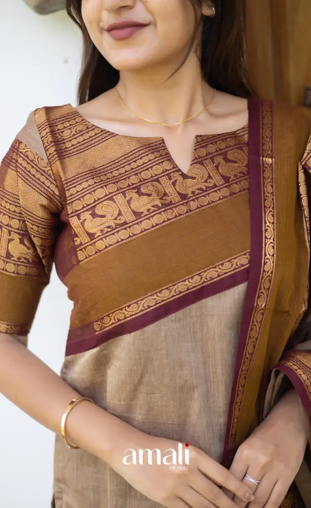 Meera Cotton Salwar Light Brown shade and Maroon tone salwar