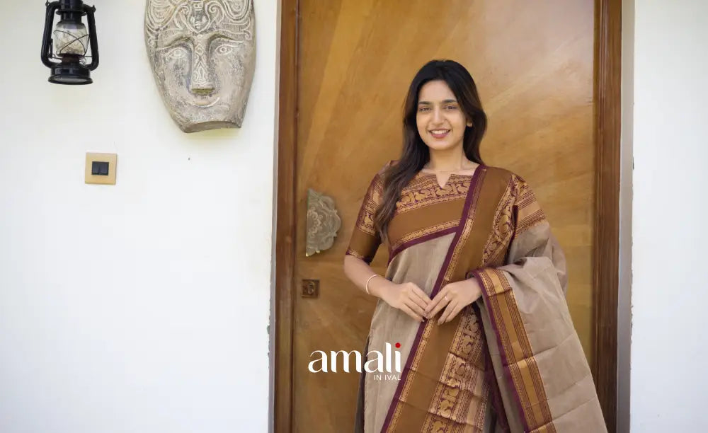 Meera Cotton Salwar Light Brown shade and Maroon tone salwar
