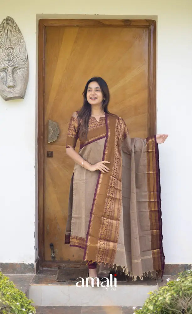 Meera Cotton Salwar Light Brown shade and Maroon tone salwar