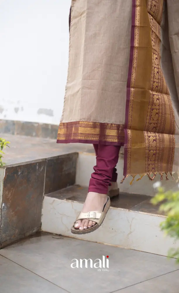 Meera Cotton Salwar Light Brown shade and Maroon tone salwar