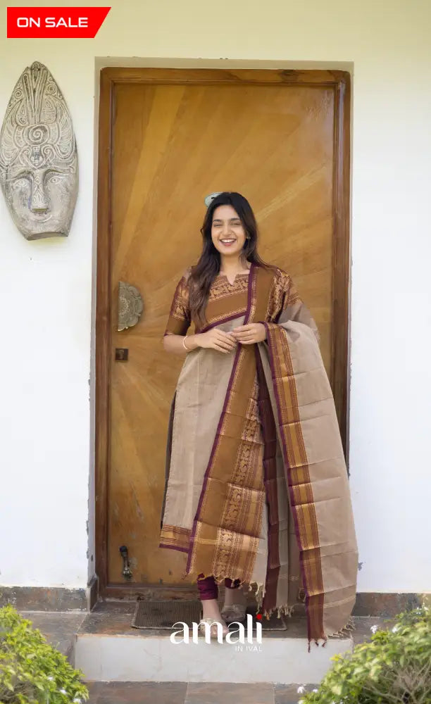 Meera Cotton Salwar Light Brown shade and Maroon tone salwar