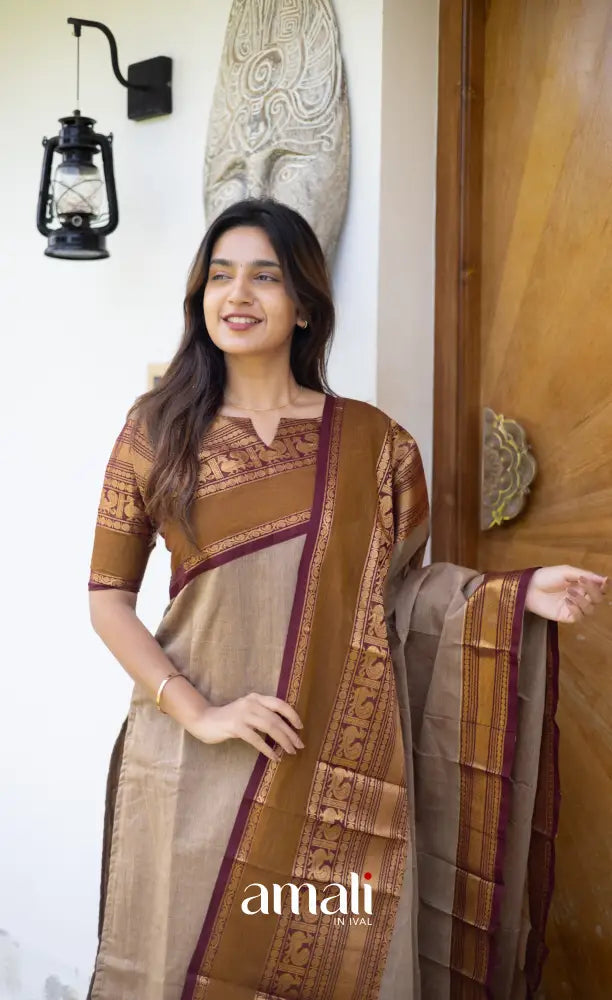 Meera Cotton Salwar Light Brown shade and Maroon tone salwar