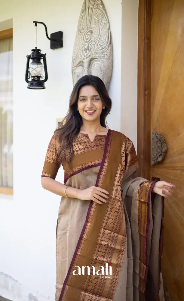 Meera Cotton Salwar Light Brown shade and Maroon tone salwar