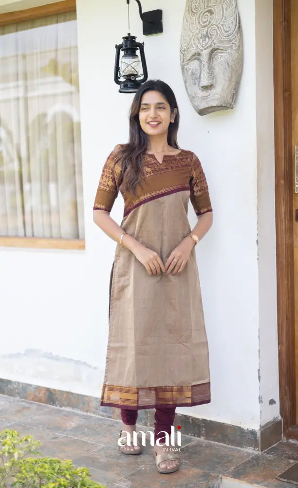 Meera Cotton Salwar Light Brown shade and Maroon tone salwar