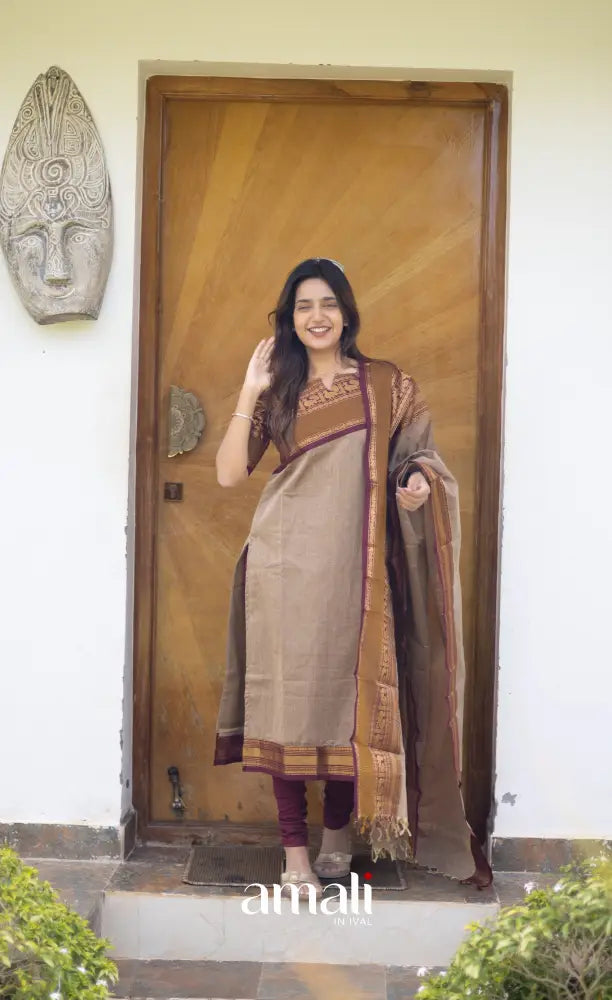 Meera Cotton Salwar Light Brown shade and Maroon tone salwar