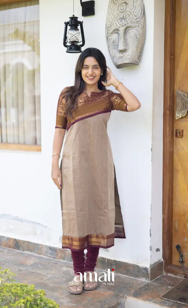 Meera Cotton Salwar Light Brown shade and Maroon tone Plus Size salwar
