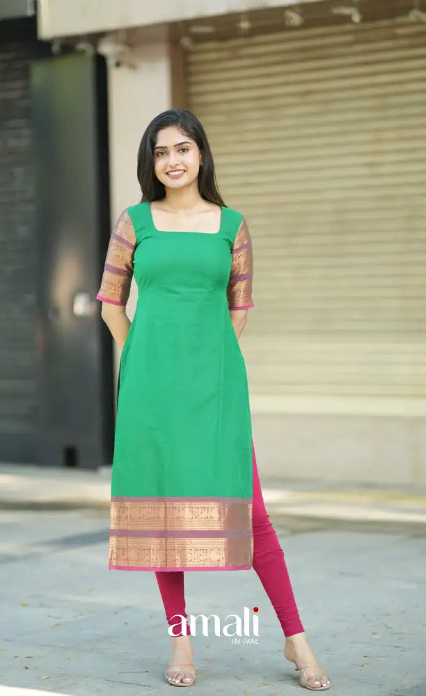Meera Cotton Salwar - Light Green and Pink salwar