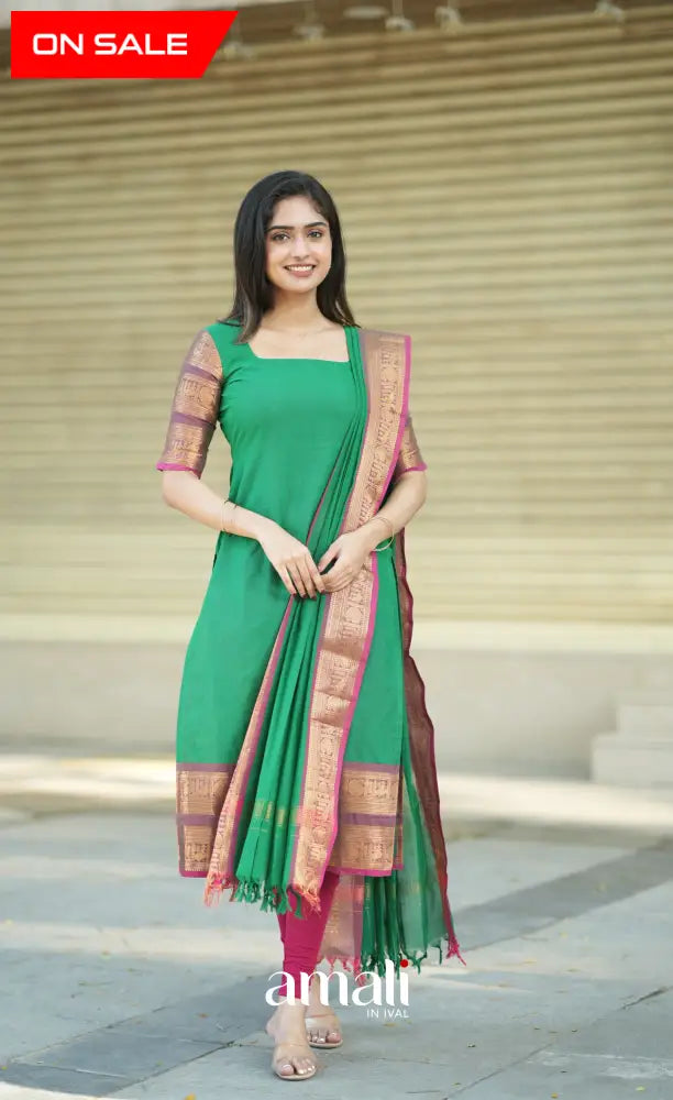 Meera Cotton Salwar - Light Green and Pink salwar