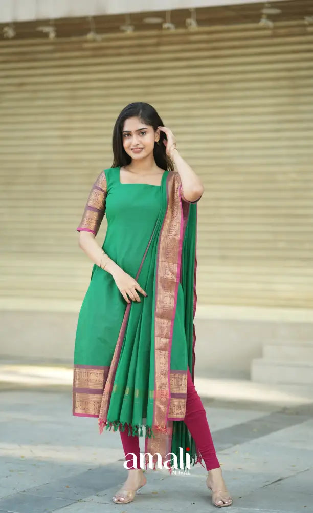 Meera Cotton Salwar - Light Green and Pink salwar