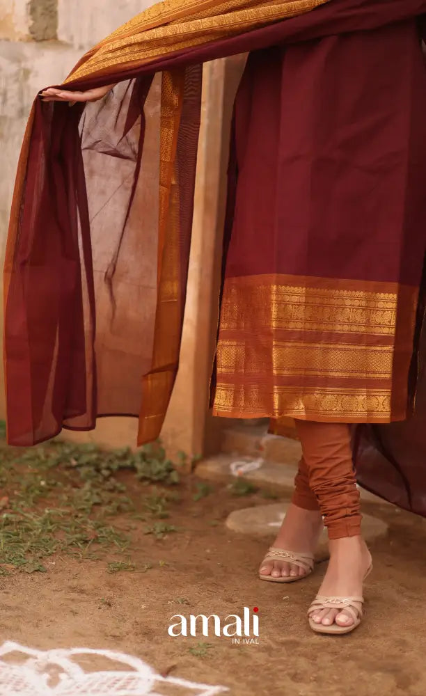 Meera Cotton Salwar - Maroon and Mustard salwar