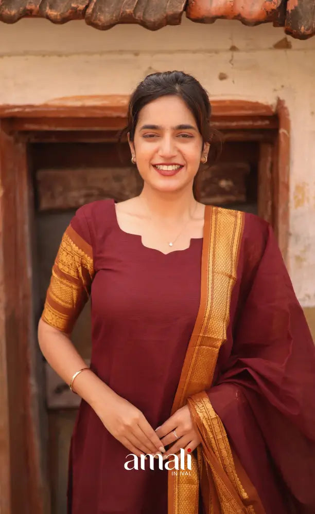 Meera Cotton Salwar - Maroon and Mustard salwar