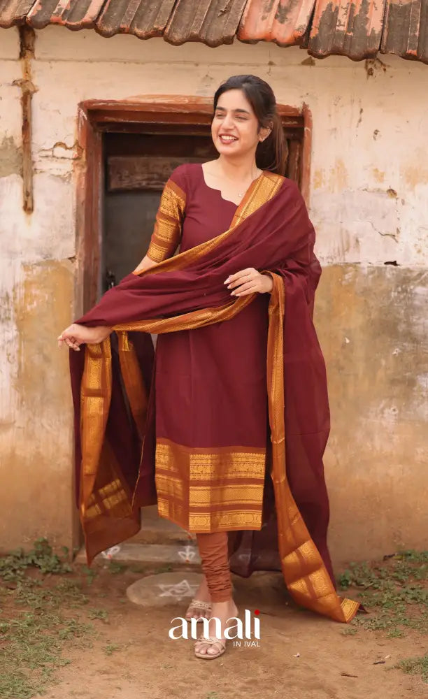 Meera Cotton Salwar - Maroon and Mustard salwar
