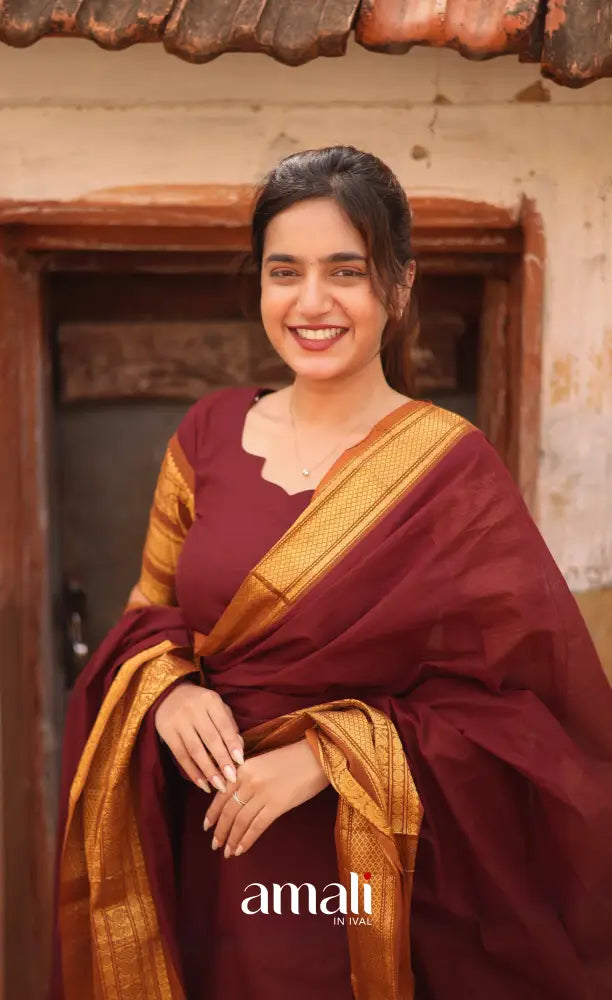 Meera Cotton Salwar - Maroon and Mustard salwar