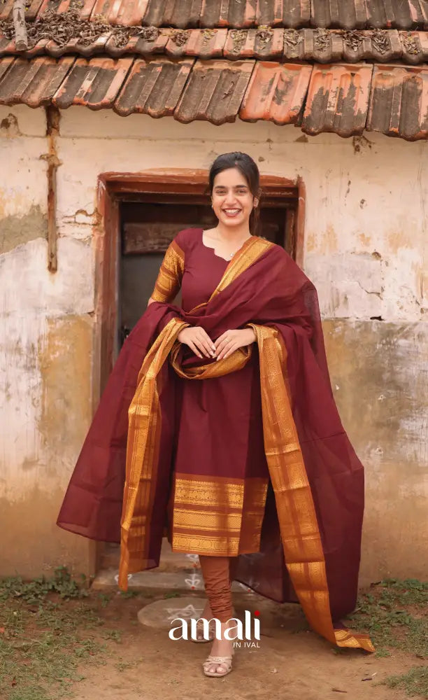 Meera Cotton Salwar - Maroon and Mustard salwar