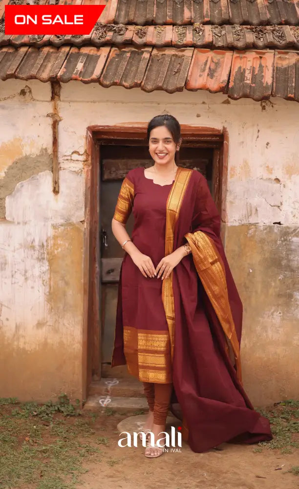 Meera Cotton Salwar - Maroon and Mustard salwar