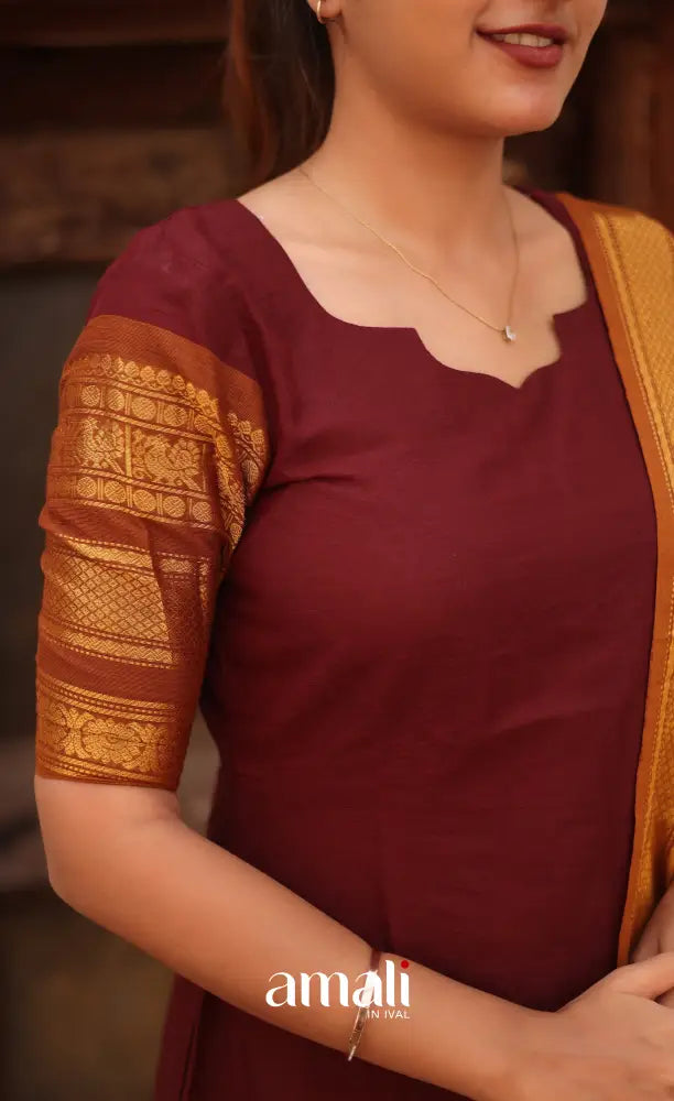 Meera Cotton Salwar - Maroon and Mustard salwar
