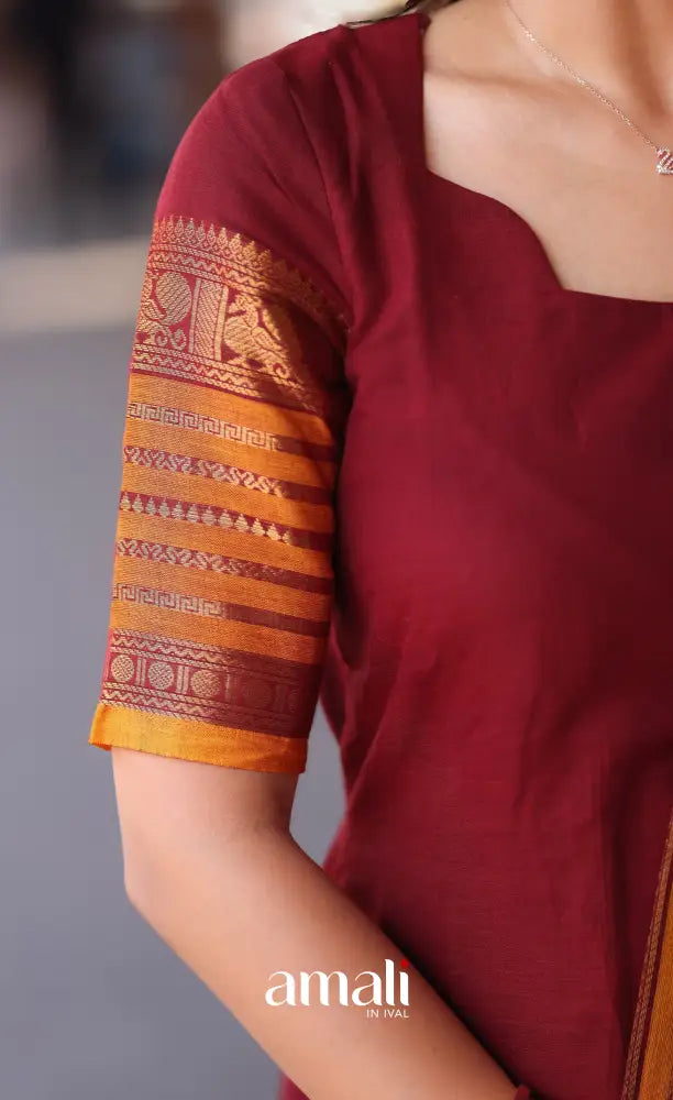 Meera Cotton Salwar - Maroon and Mustard Orange salwar
