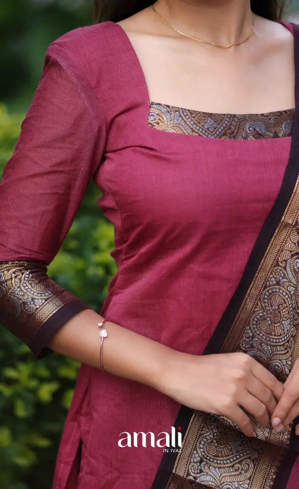 Meera Cotton Salwar - Maroonish Pink and dark brown salwar