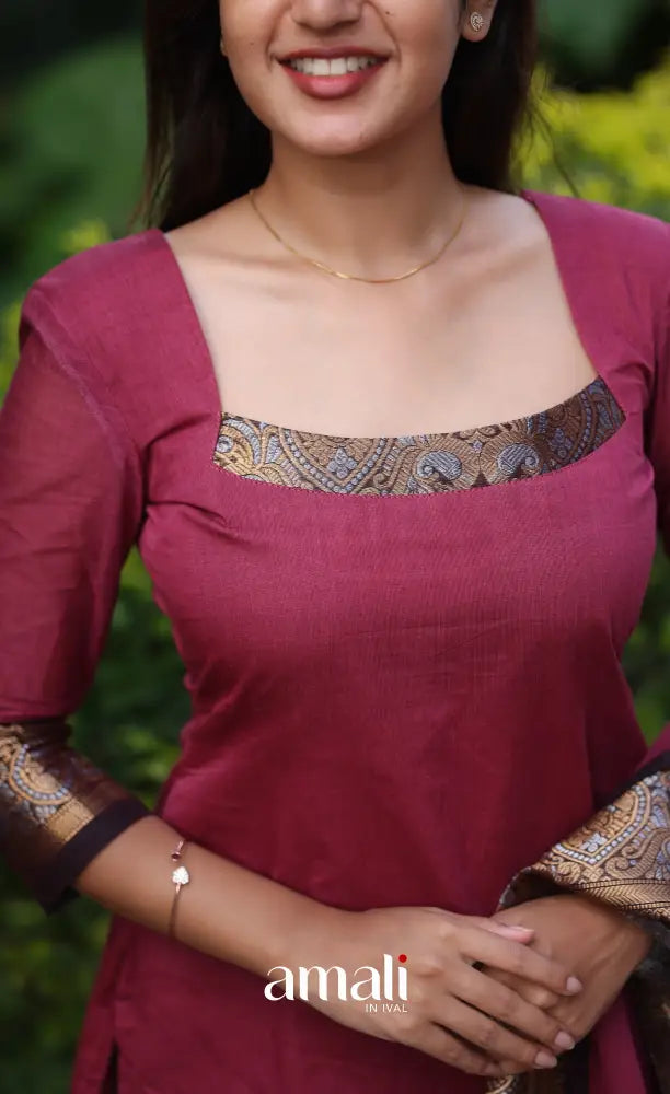 Meera Cotton Salwar - Maroonish Pink and dark brown salwar