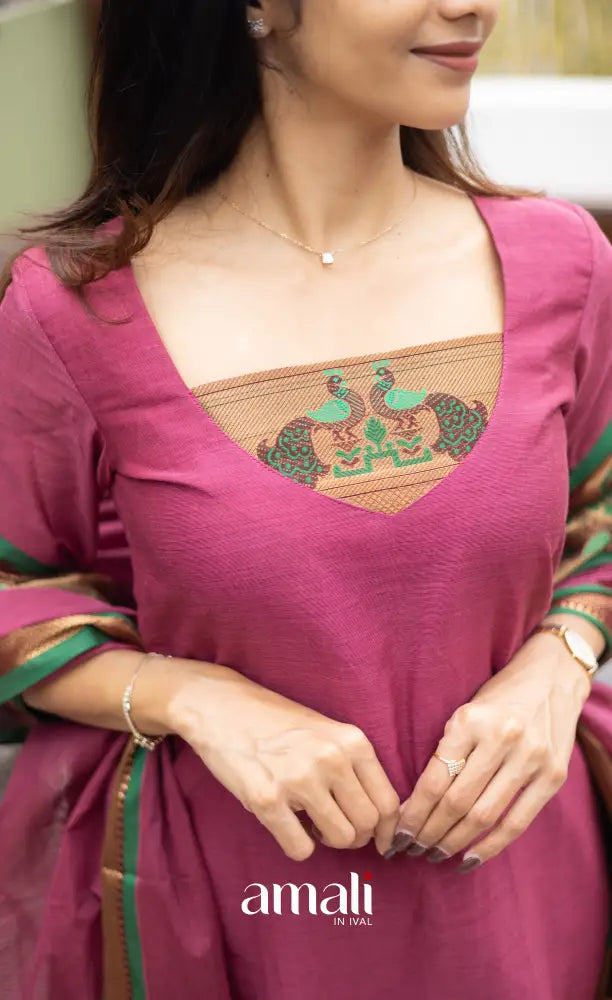 Meera Cotton Salwar Mauve Pink and Green Tone salwar