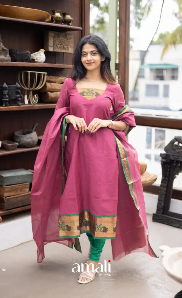 Meera Cotton Salwar Mauve Pink and Green Tone salwar