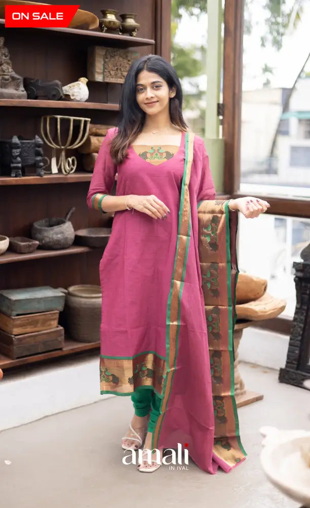 Meera Cotton Salwar Mauve Pink and Green Tone salwar
