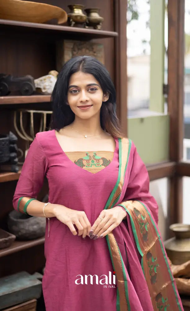 Meera Cotton Salwar Mauve Pink and Green Tone salwar