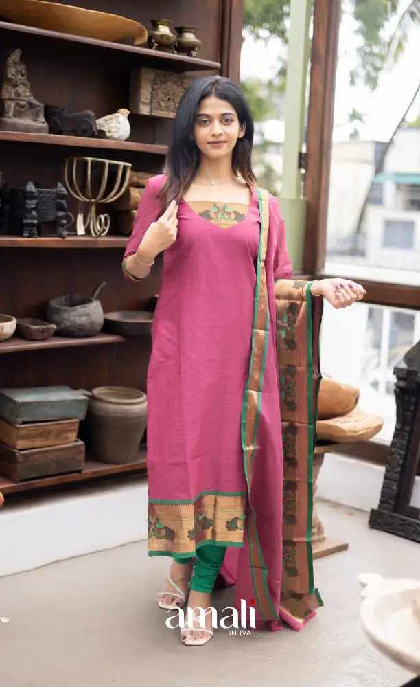 Meera Cotton Salwar Mauve Pink and Green Tone salwar