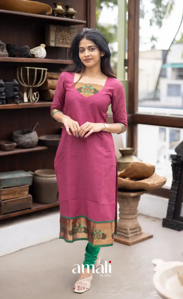 Meera Cotton Salwar Mauve Pink and Green Tone salwar