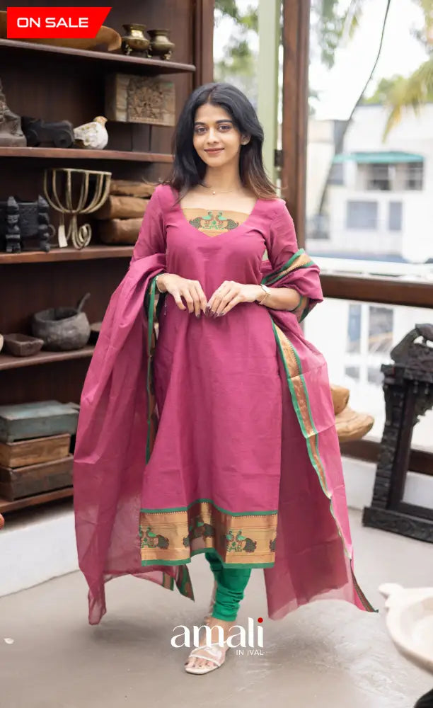 Meera Cotton Salwar Mauve Pink and Green Tone Plus Size salwar