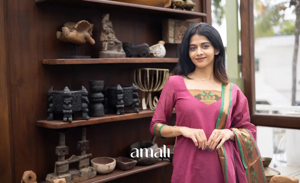 Meera Cotton Salwar Mauve Pink and Green Tone Plus Size salwar