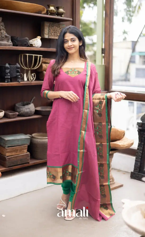 Meera Cotton Salwar Mauve Pink and Green Tone Plus Size salwar