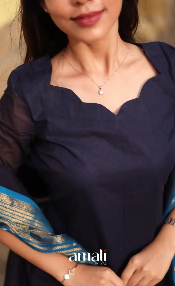 Meera Cotton Salwar - Navy Blue and Light Blue salwar