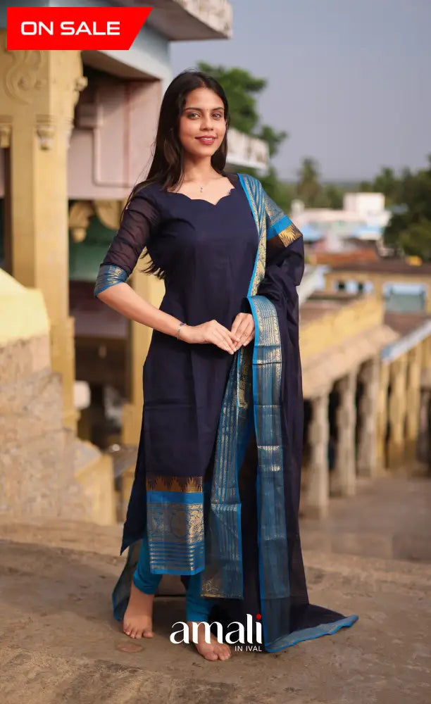 Meera Cotton Salwar - Navy Blue and Light Blue salwar