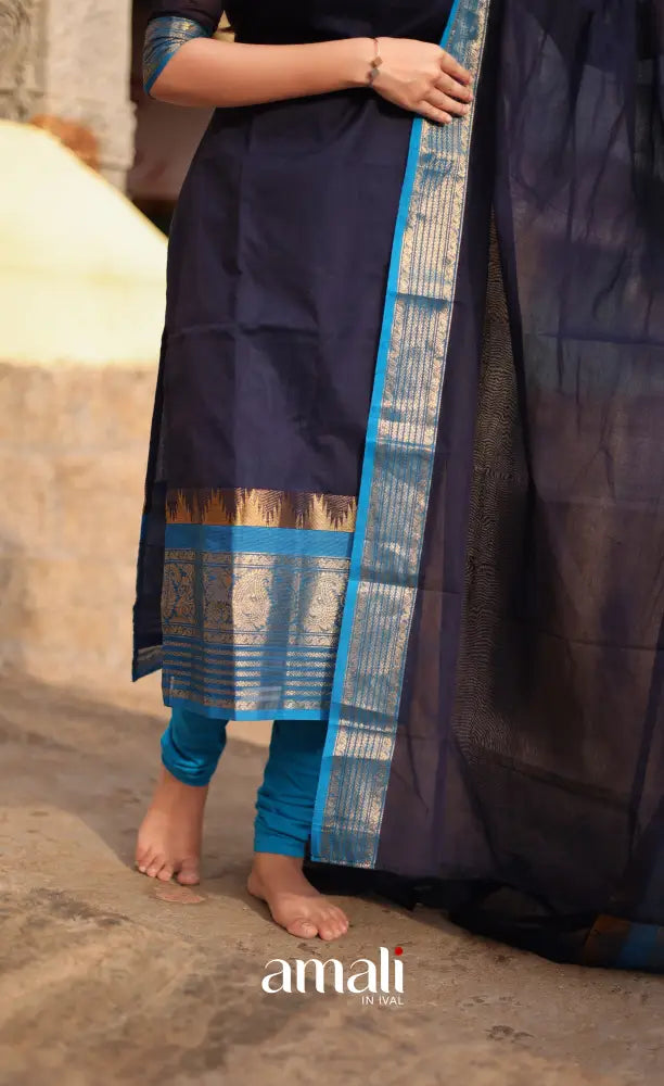 Meera Cotton Salwar - Navy Blue and Light Blue salwar
