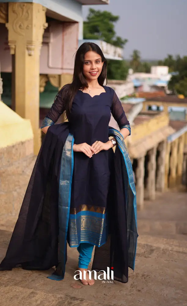 Meera Cotton Salwar - Navy Blue and Light Blue salwar