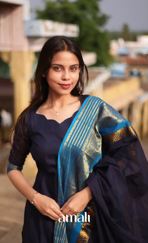 Meera Cotton Salwar - Navy Blue and Light Blue salwar