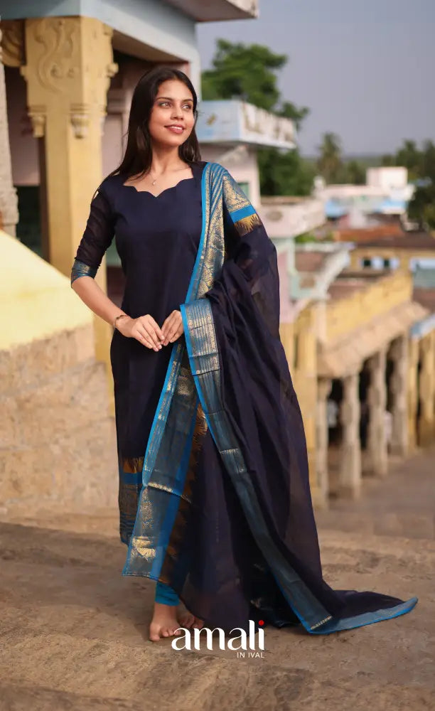 Meera Cotton Salwar - Navy Blue and Light Blue salwar
